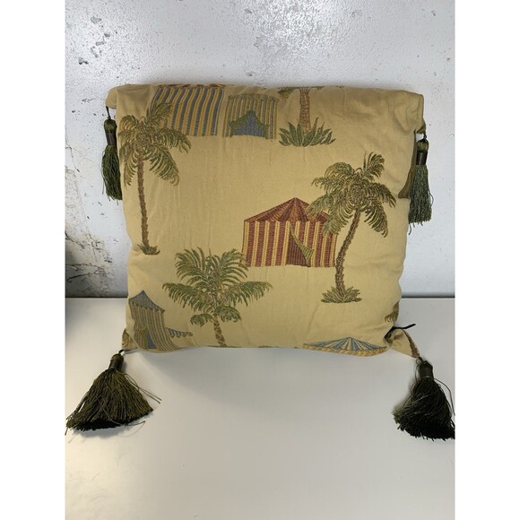 Vintage Borgata Tapestry Accent Pillow W/ Tassels Palm Tree & Tent Moroccan - Picture 1 of 5